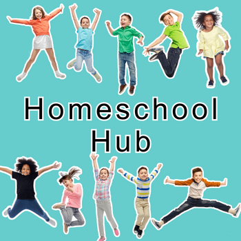 Photo of children jumping and the words Homeschool Hub