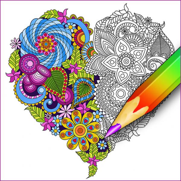 illustration of a coloring page with half the design colored in